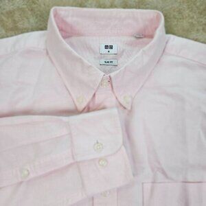Uniqlo Button-Down Shirt Slim Fit Denim Like Long Sleeve Mens Size M Pink